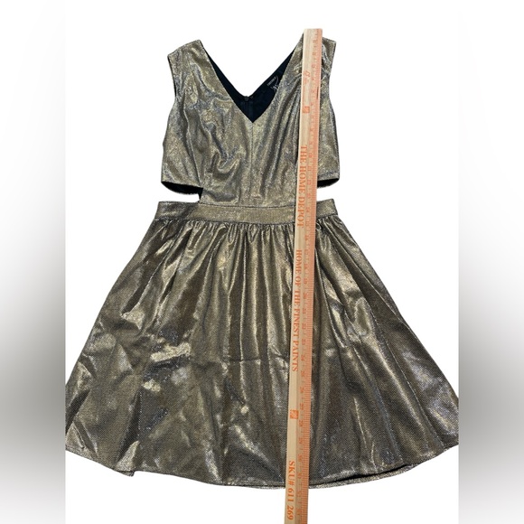 Metallic Gold fit and flare cut out mini party dress - Picture 4 of 6